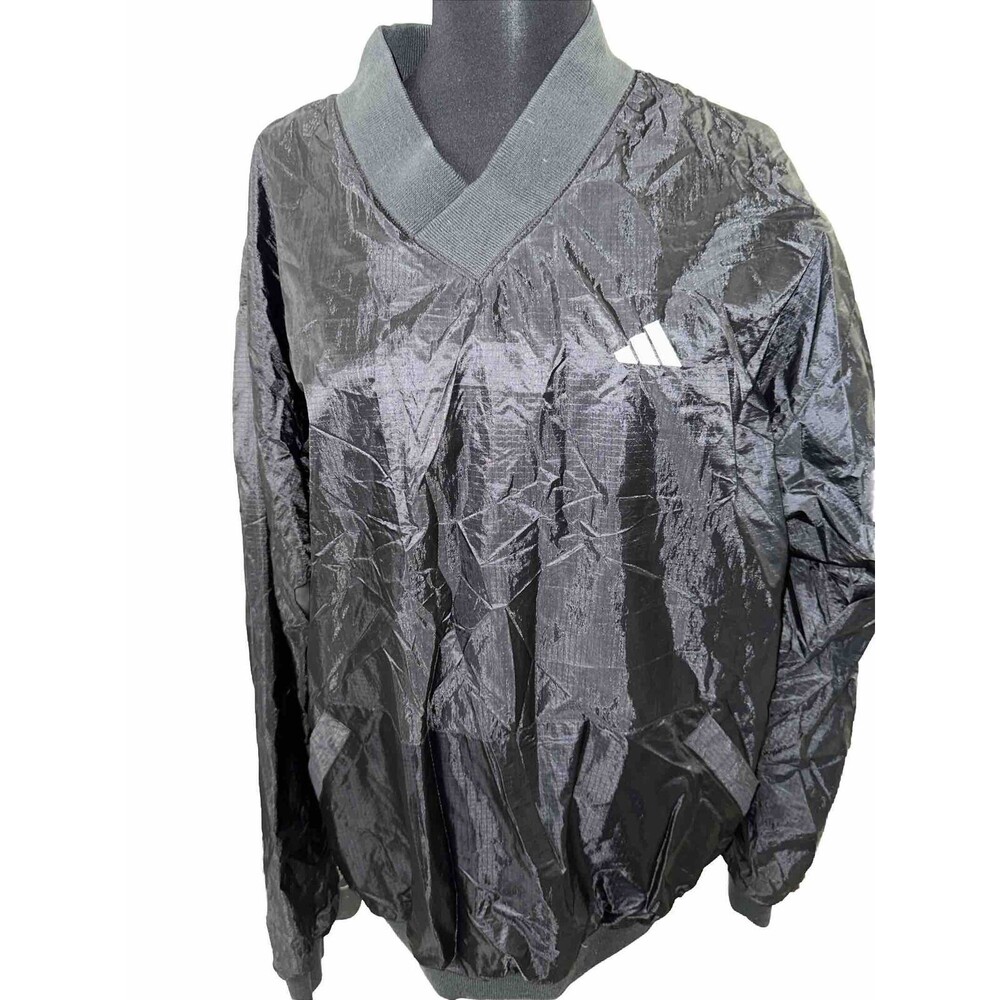 Adidas Jacket Mens Medium Pullover Windbreaker Vintage Black White Logo Mm71